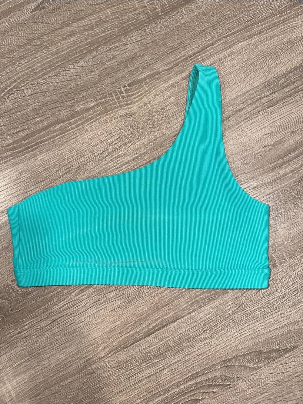 Beach Riot Teal Ella Ribbed one shoulder sports bra